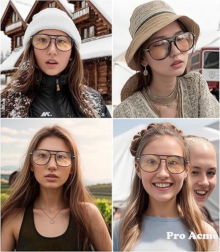 Miniatura 6 de Pro Acme Lentes de bloqueo de luz azul, anteojos cuadrados de gran tamaño con marco de aviador de los años 70 para mujeres y hombres, lentes de