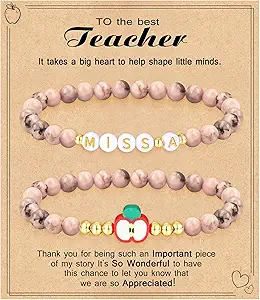 Teacher Appreciation Gifts for Women,Teacher Must Haves Initial Bracelet Mrs Miss End of Year Teacher Gifts Thank You for Helping Me Grow Music Math Science Teachers Bracelets Retirement 2 Set Jewelry