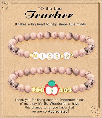 Teacher Appreciation Gifts for Women,Teacher Must Haves Initial Bracelet Mrs Miss End of Year Teacher Gifts Thank You for Helping Me Grow Music Math Science Teachers Bracelets Retirement 2 Set Jewelry