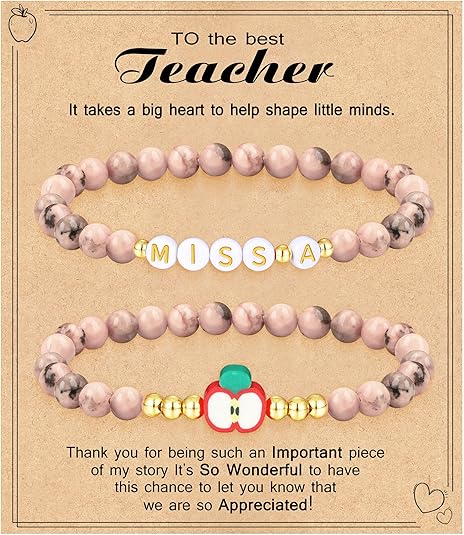 Teacher Appreciation Gifts for Women,Teacher Must Haves Initial Bracelet Mrs Miss End of Year Teacher Gifts Thank You for Helping Me Grow Music Math Science Teachers Bracelets Retirement 2 Set Jewelry