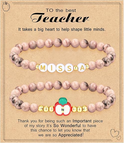 Teacher Appreciation Gifts for Women,Teacher Must Haves Initial Bracelet Mrs Miss End of Year Teacher Gifts Thank You for Helping Me Grow Music Math Science Teachers Bracelets Retirement 2 Set Jewelry