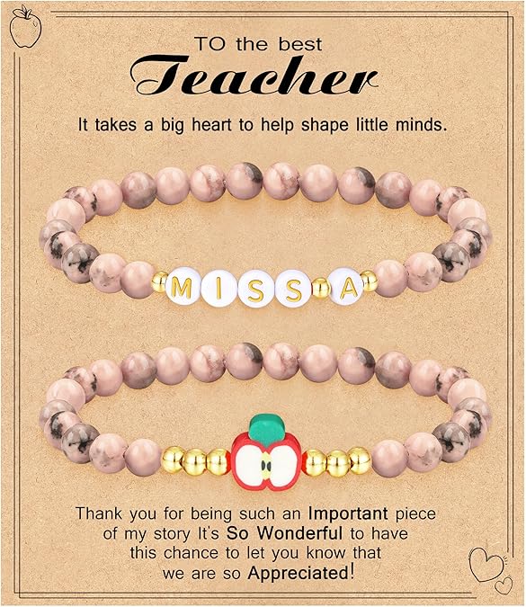 Teacher Appreciation Gifts for Women,Teacher Must Haves Initial Bracelet Mrs Miss End of Year Teacher Gifts Thank You for Helping Me Grow Music Math Science Teachers Bracelets Retirement 2 Set Jewelry