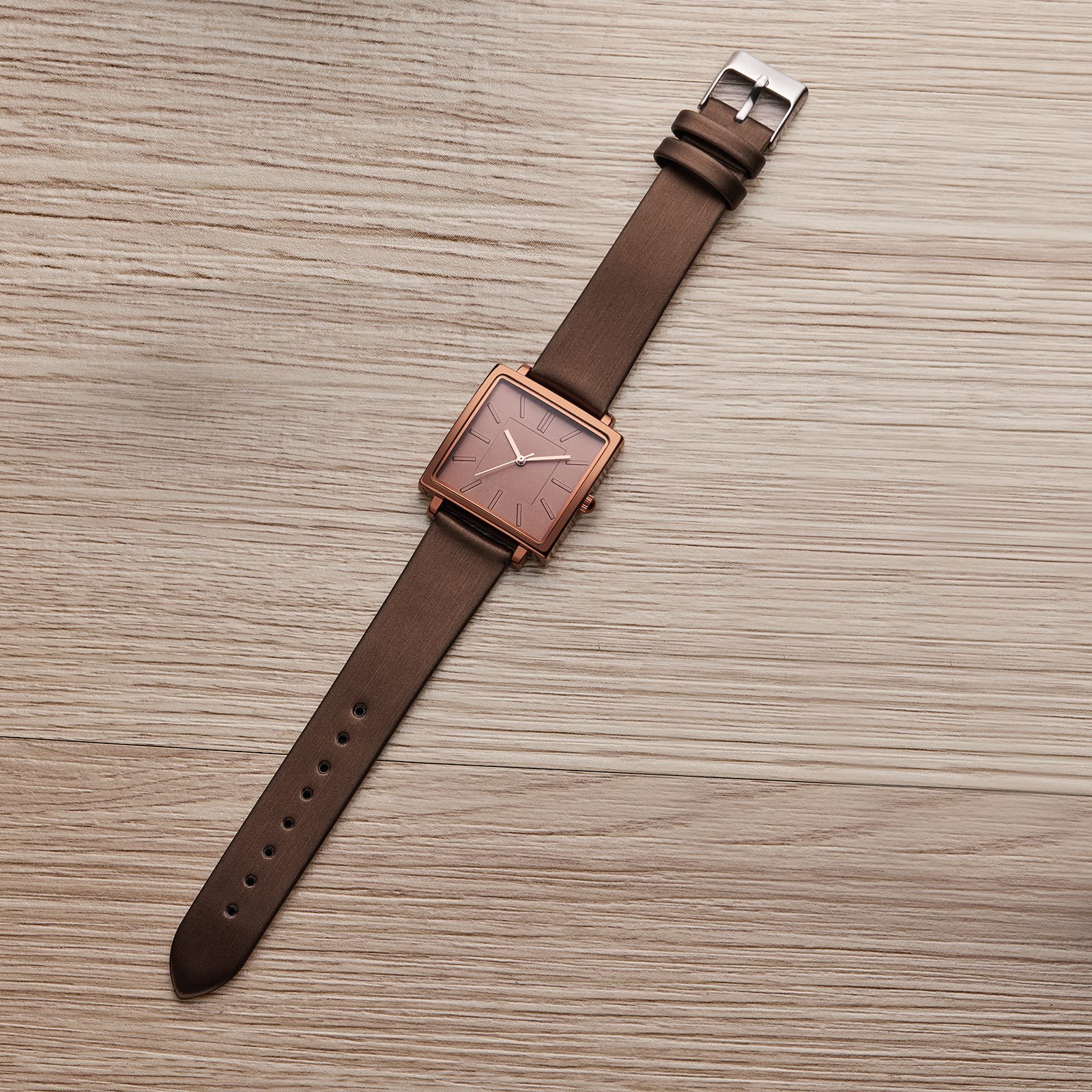 Relojes para mujer con esfera redonda cuadrada de acero inoxidable reloj de cuarzo con correa de cuero genuino satinado elegante minimalista impermeable, Marrón (Brown Square 7