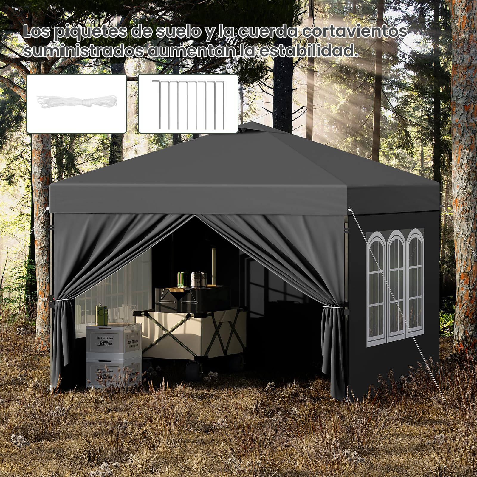 Laneetal Cenador 3x3m, Carpa Plegable para Exterior, Cenador con Paredes Laterales, Gazebo, Pabellón de Jardín para Camping, Pérgola Tienda de Fiestas, Carpa Impermeable,Antracita