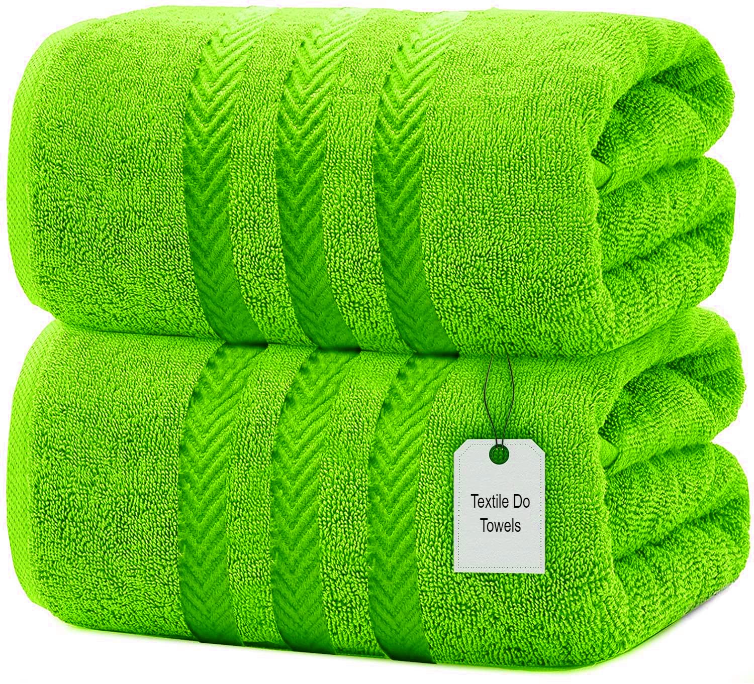 Textile Do Extra Large Jumbo Towel Bath Sheet (100 x 200 cm-600 GSM) Pure Egyptian Cotton Big Bath Sheets (Lime Green, 2)