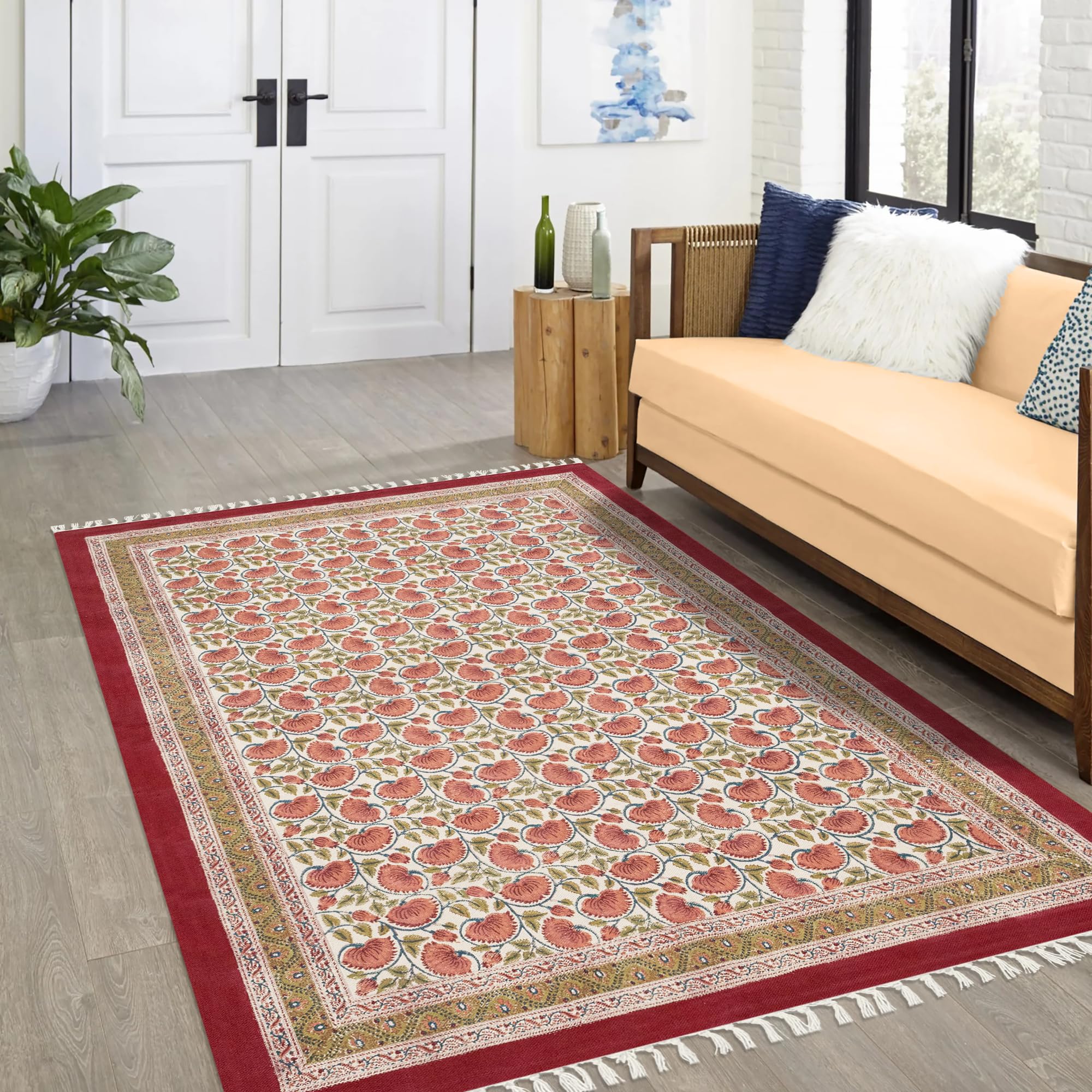 Amazon.com: Kilim Area Rug 4x7 Hand Block Printed Cotton Dhurrie