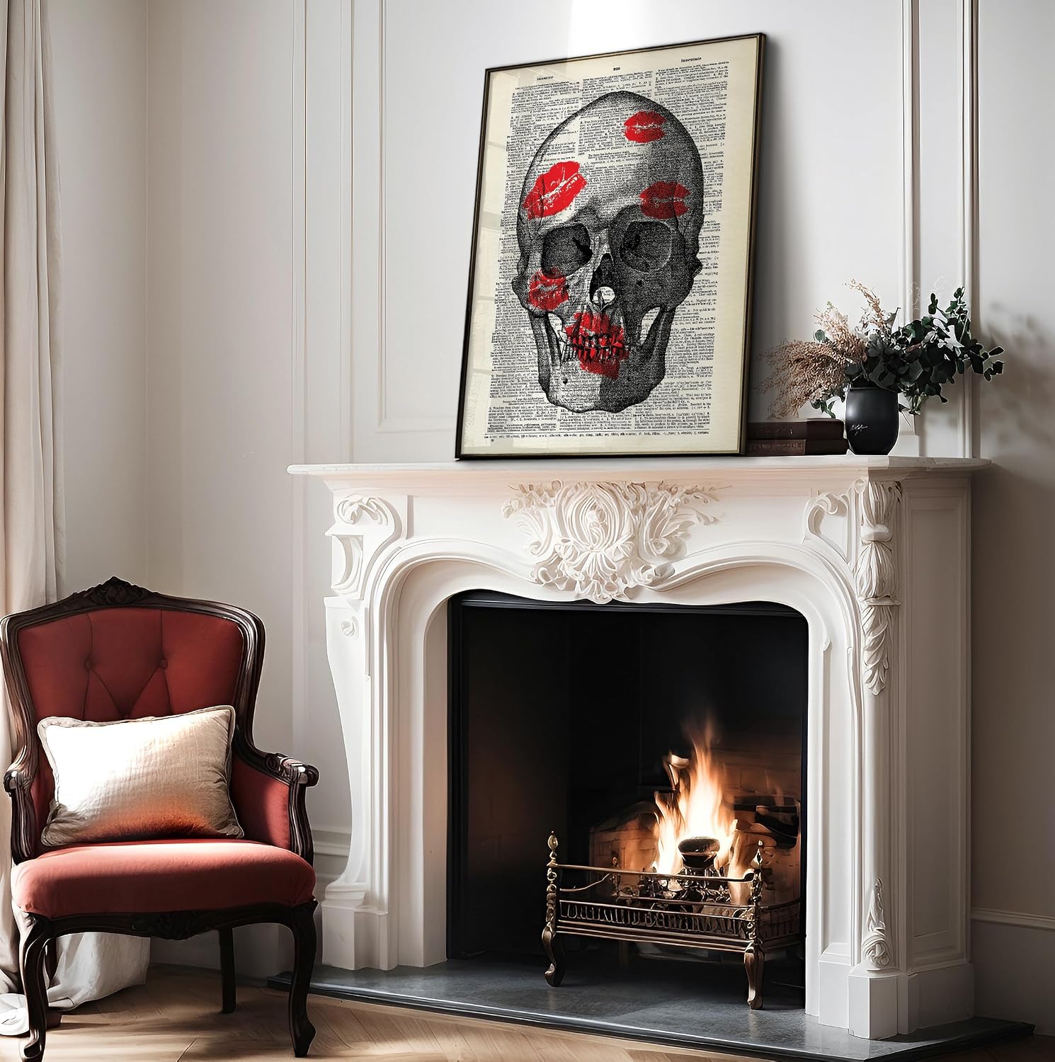 Poster Master Dictionary Art Poster - Kiss Marks on Skull Print - Love Art - Valentine's Gift for Him, Men, Boyfriend, Husband - Romantic Goth Decor for Bedroom, Living Room - 8x10 UNFRAMED Wall Art