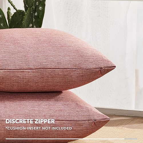 Miniatura 4 de Deconovo - Fundas de cojín decorativas y suaves de lino sintético, para usar en el sofá, 20 x 20 pulgadas, color rojo caoba, juego de 4 unidades, no