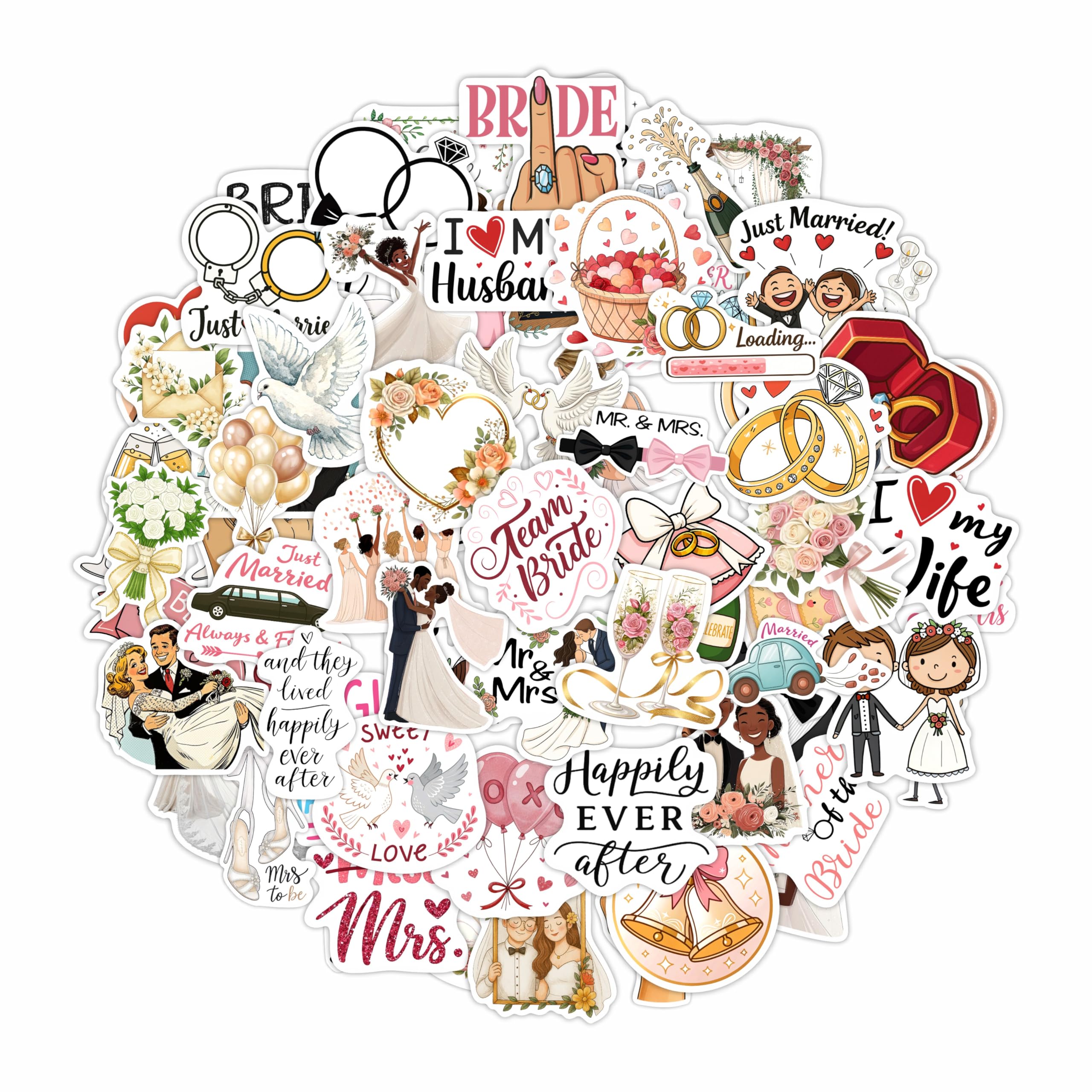 Photo 1 of 100Pcs Wedding Stickers for Scrapbooking, for Planner - Anniversary Stickers for Couples - Bridal Shower Decals Vinyl, Wedding Invitation Decals - Gift for Women & Men