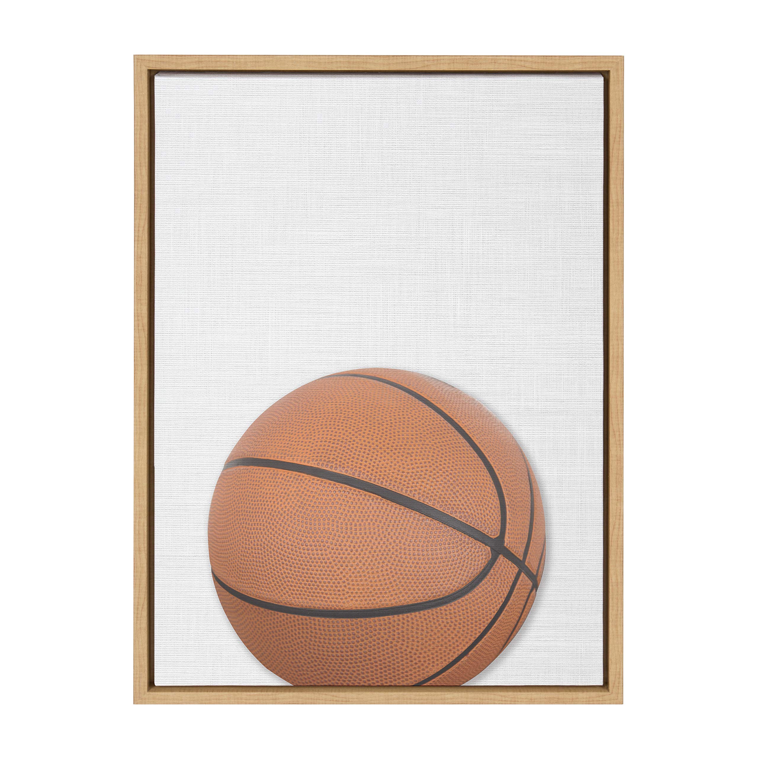 DesignOvation Sylvie Color Basketball Portrait Framed Canvas Wall Art, 18x24 Natural, Sporty Wall Decor for Home