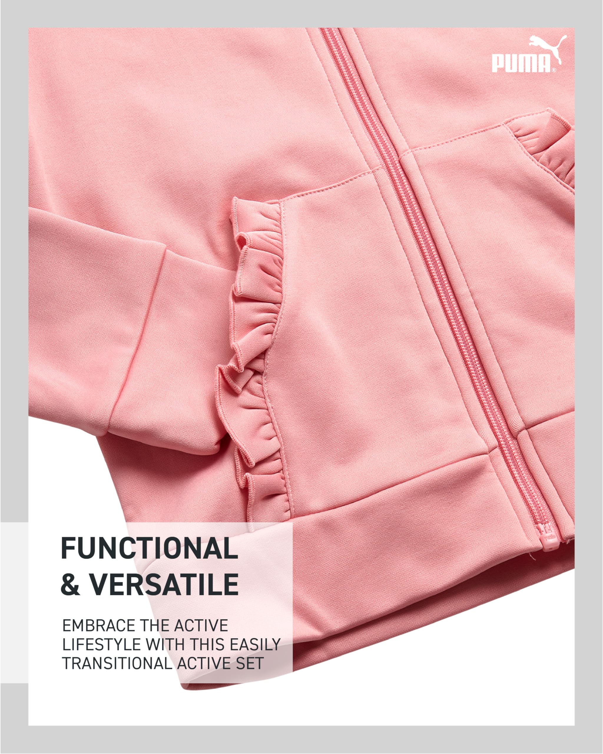 PUMA Aktives Mädchen-Legging-Set – 3-teiliges athletisches T-Shirt, Reißverschluss, Fleece-Hoodie, Sweatshirt und Leggings für Mädchen (7–14)