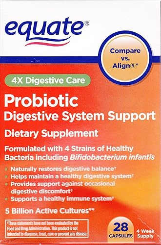 Equate - Probióticos, Soporte del Sistema Digestivo, Cuidado Digestivo 4X, 28 Cápsulas (Compare vs. Align)
