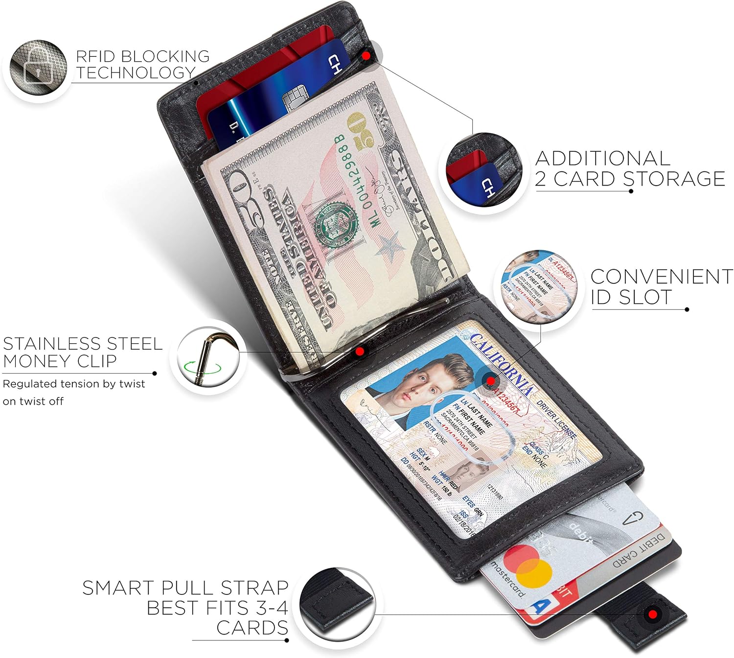 SERMAN BRANDS RFID Blocking Slim Bifold Genuine Leather Minimalist Front Pocket Wallets for Men with Money Clip Thin Mens - Image 4