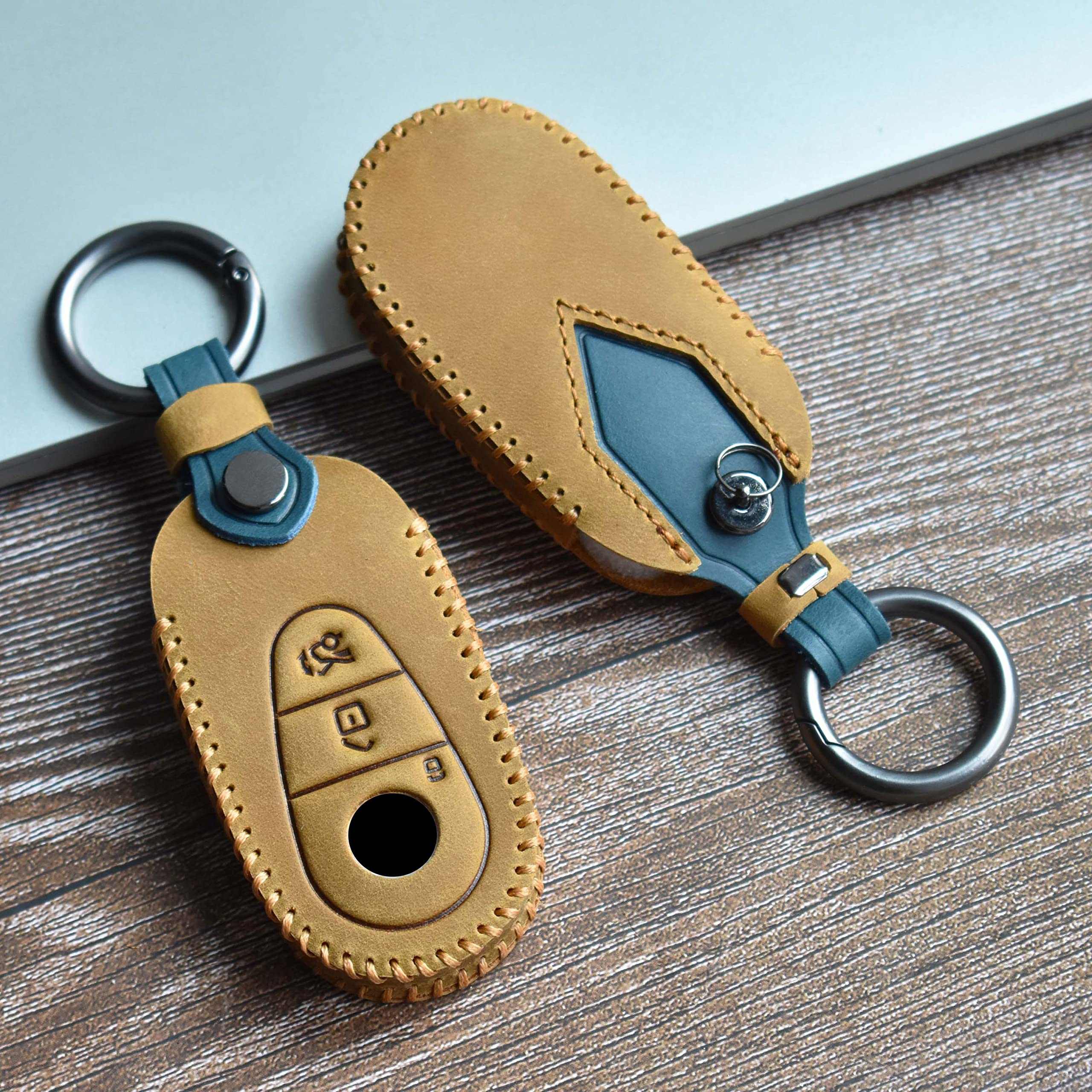 HIBEYO Smart Car Key Case Fits Mercedes Protective Case Key Cover for Benz C-Class W206 S-Class W223 S300 S350 S400 S500L C200 with Leather Key Fob Brown - Image 3