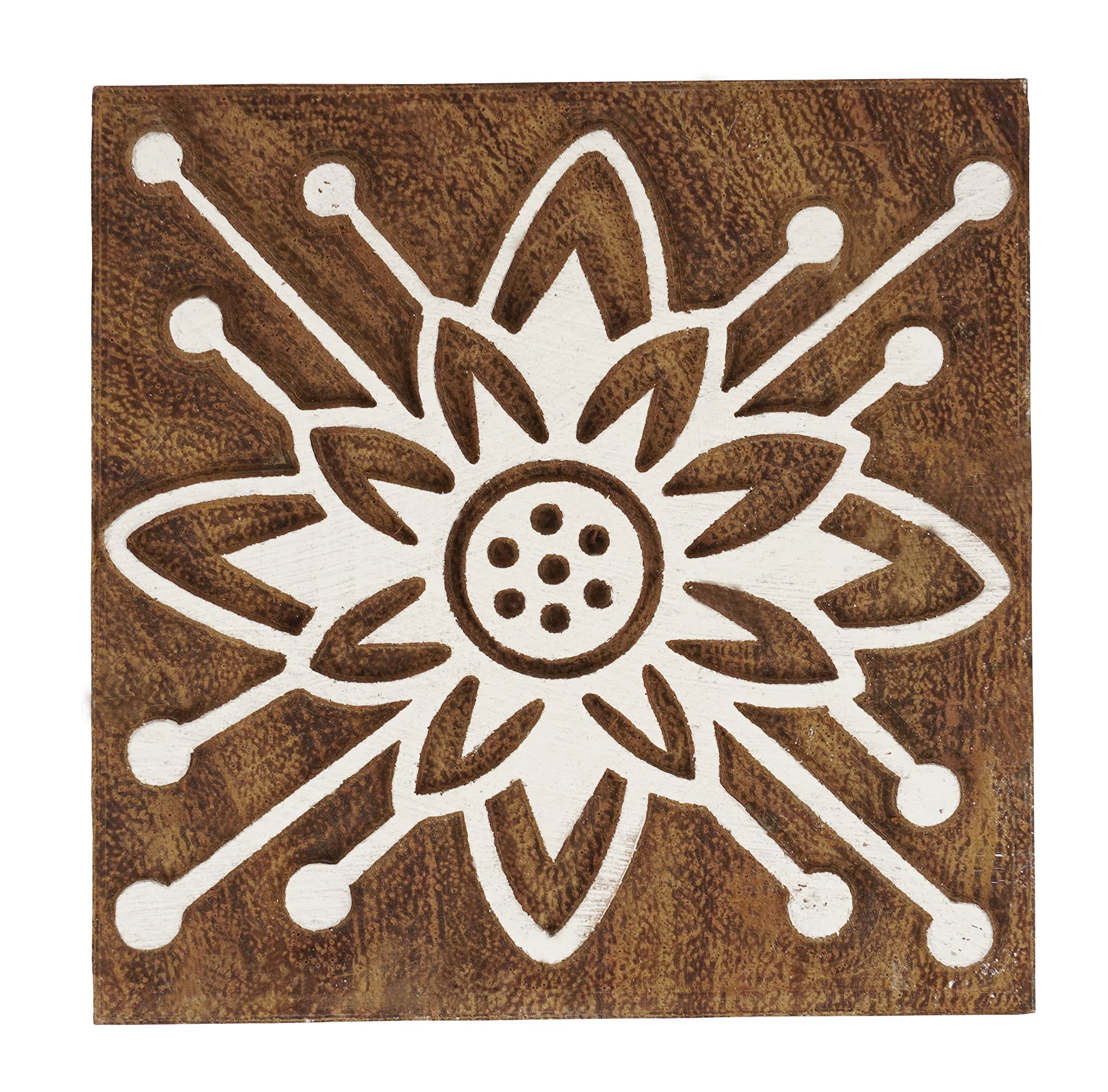 Bloc d'impression en bois sculpté main à grand motif floral 6"