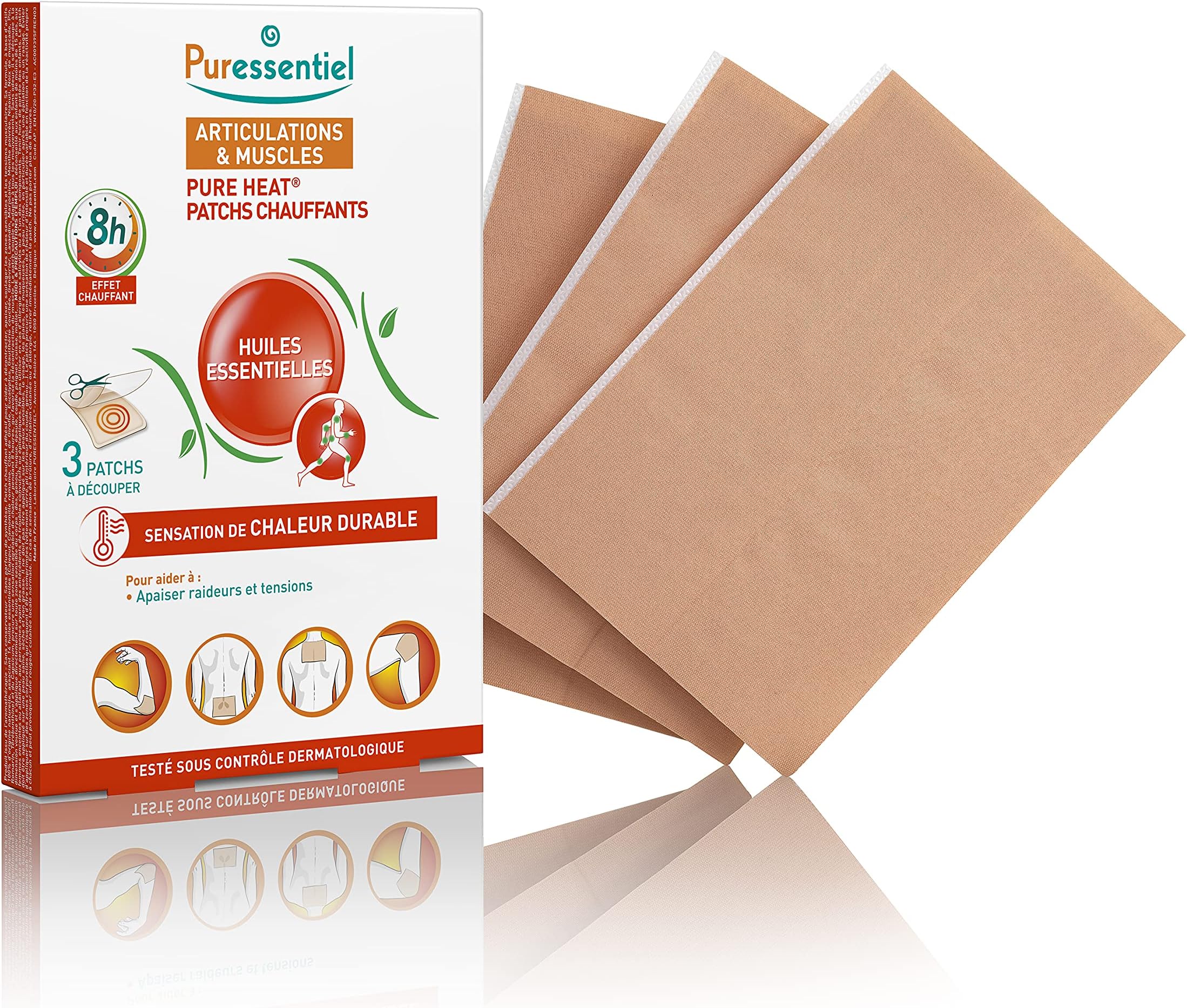 Muscles & Joints Heating Patches (3 Patches) - Soothe muscular tensions & sensitive joints - 8H warmth feeling - 100% natural origin - Pure essential oils - Wintergreen - Cuttable patches