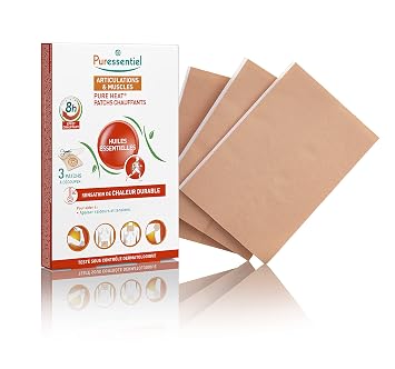 Puressentiel العضلات والمفاصل بقع التدفئة مع 14 الزيوت الأساسية - يخفف من توتر العضلات - 8 ساعات عمل التدفئة - عديم الرائحة ومريحة وقابلة للتكيف - اختراق البشرة - 3 بقع
