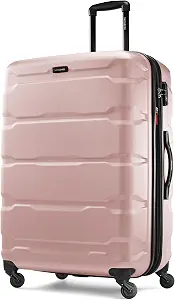 Samsonite Omni PC Hardside Expandable Luggage with Spinner Wheels, Checked-Large 28-Inch, Pink