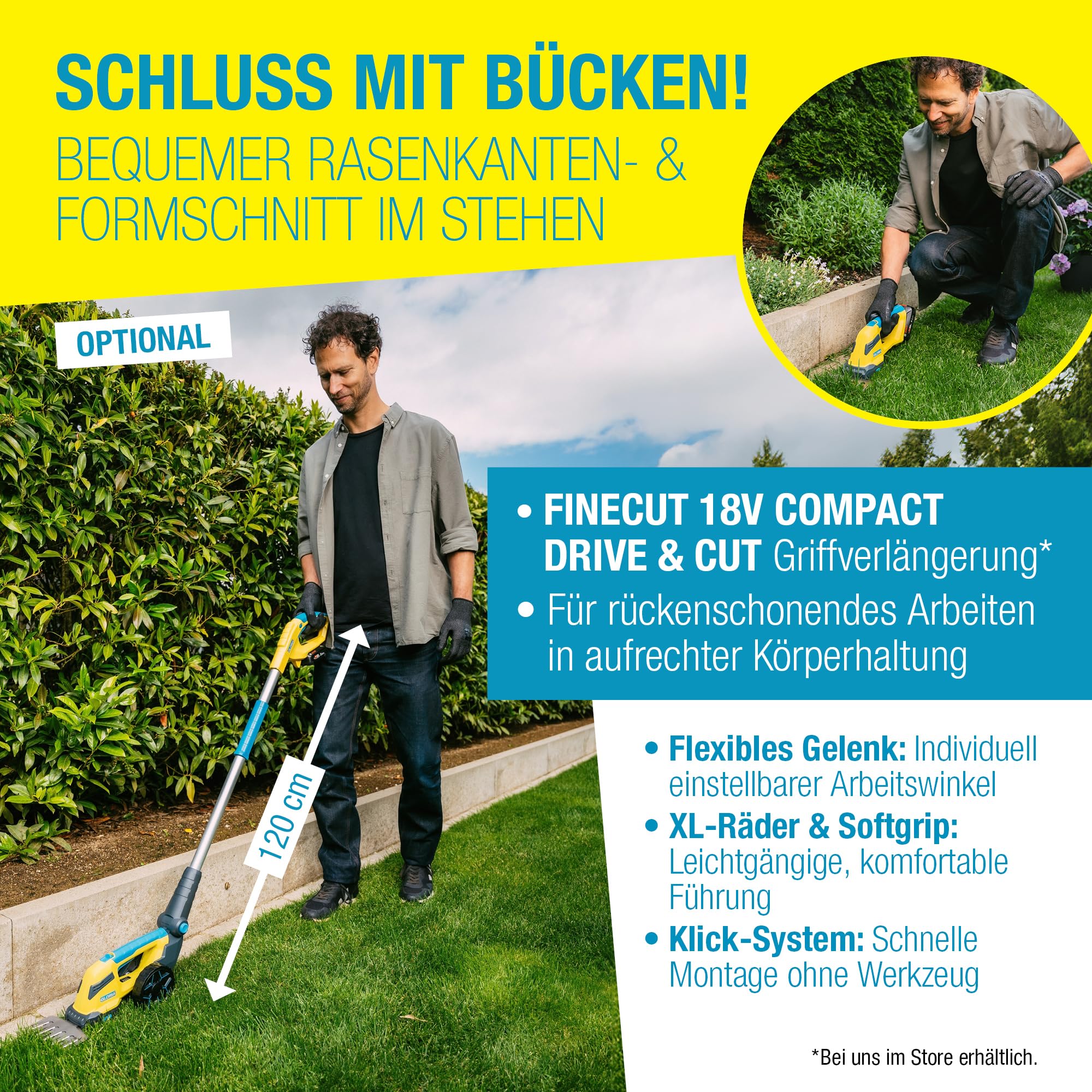 GLORIA Cisaille Gazon FineCut 18V Compact | Compatible Batterie Bosch