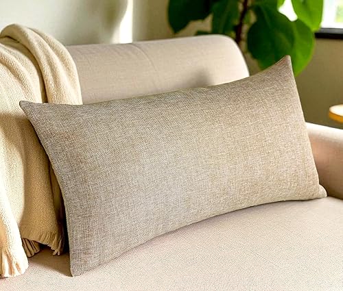 Miniatura 3 de Aiking Home - Funda de almohada de lino sintético fino, tamaño 14 x 26 pulgadas, color trigo