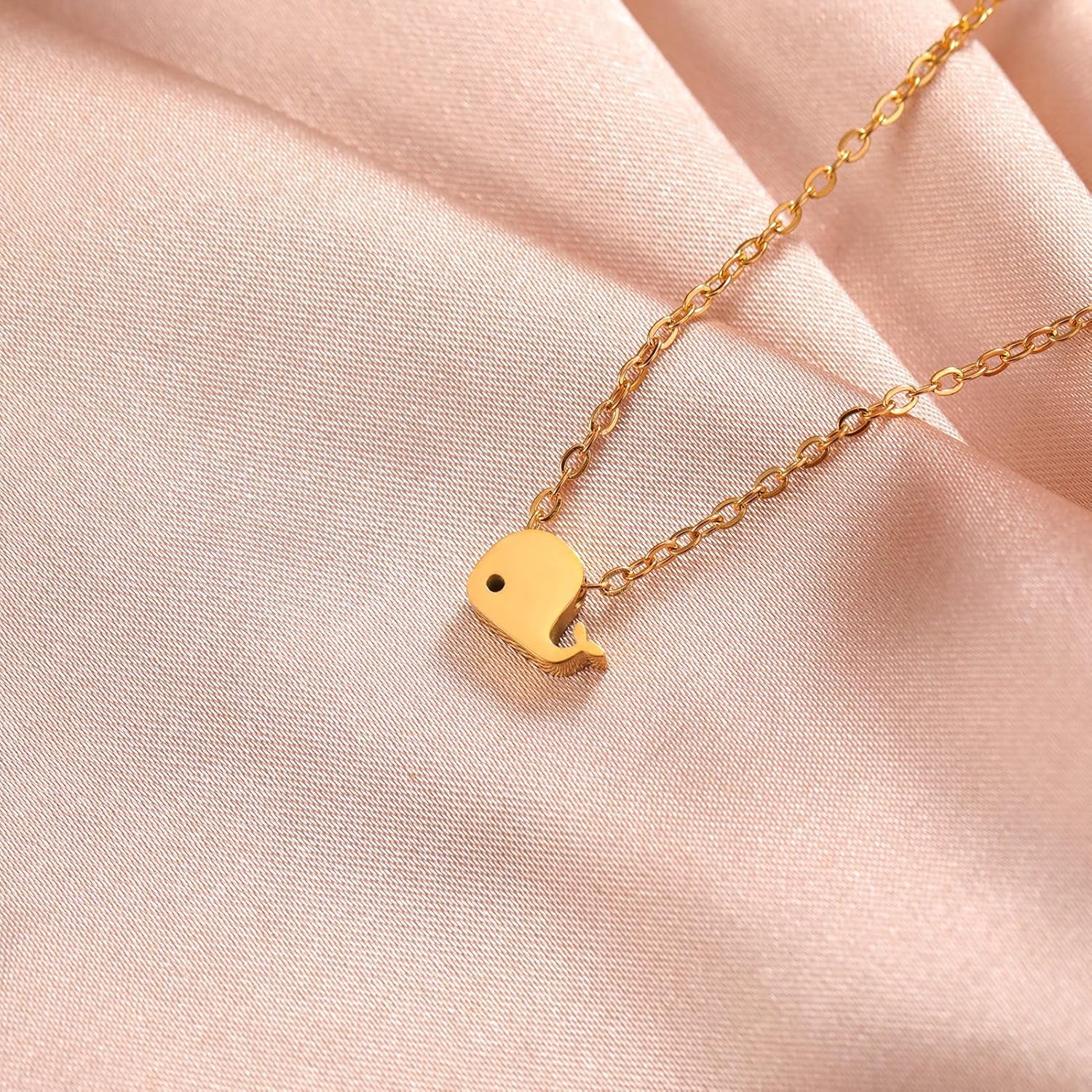 Cute Whale Pendant Necklace for Women Stainless Steel Dainty Small Ocean Animal Choker Adjustable Chain Simple Minimalist Charm Necklaces Fashion Surfer Beach Jewelry Birthday Christmas Gifts Daughter Niece (gold) - Image 3