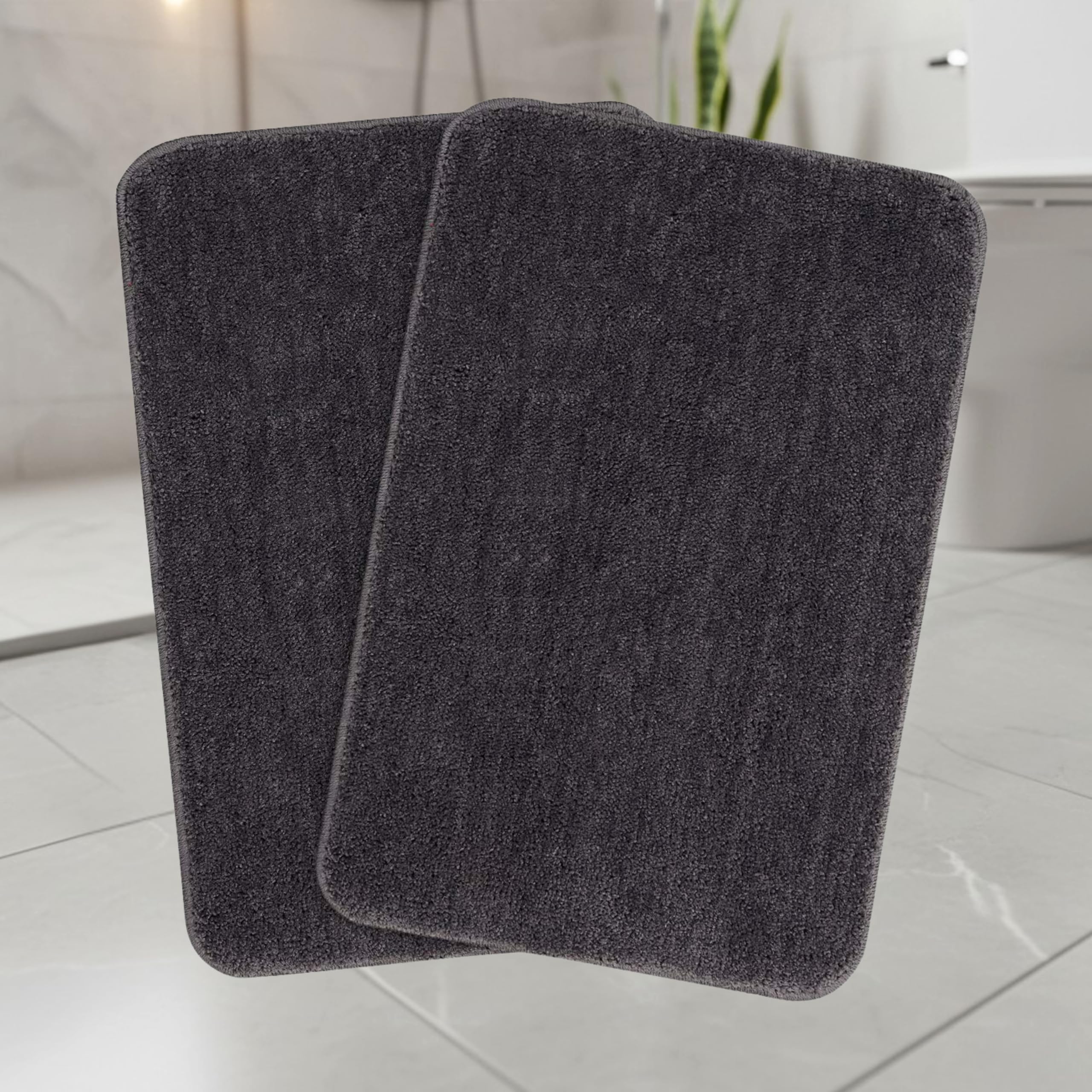 SARAL HOME EASY LIVING Microfiber Solid Rectangle Anti-Skid Bath Mats Soft & Super Absorbent Mats for Shower Washable,Non-Slip & Quick-Drying Mats for Kitchen Bathroom |Set of 2(Grey,35X50cm)