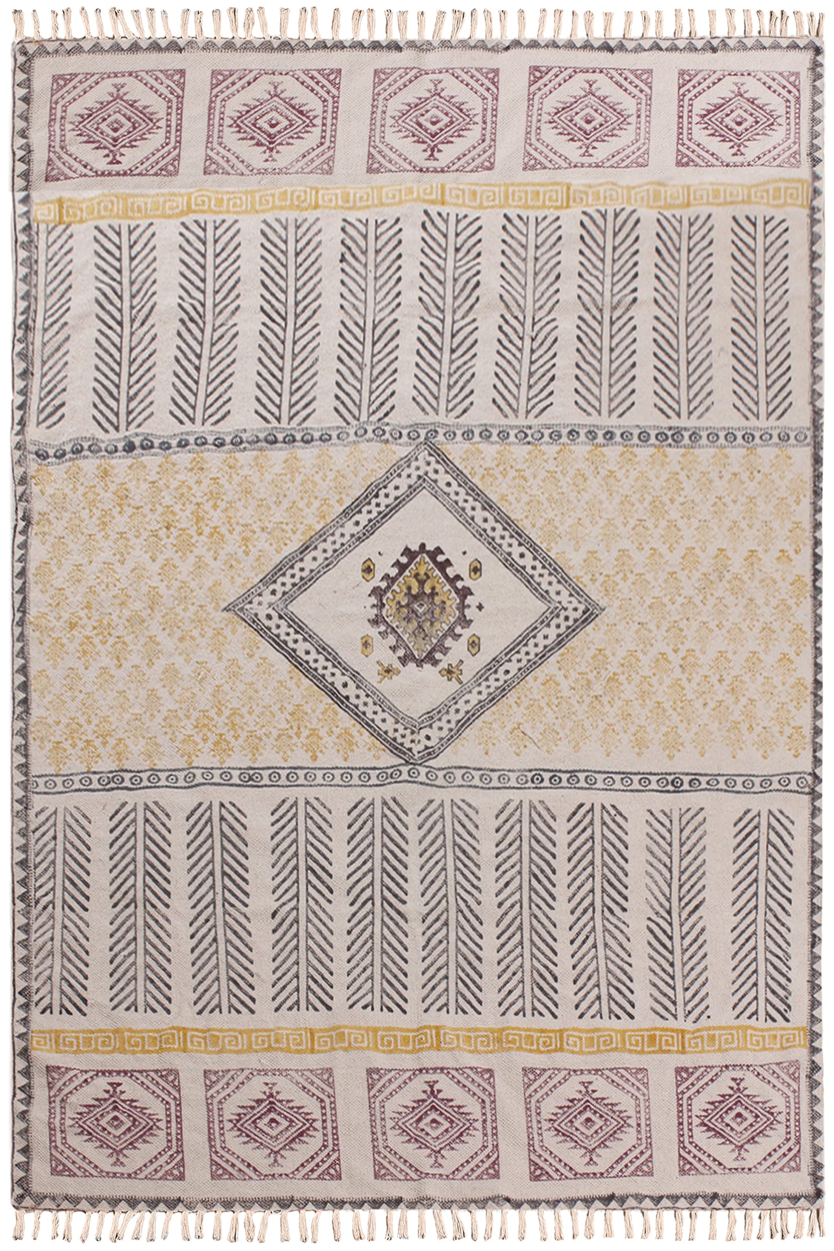 Tappeto da bagno in cotone intrecciato a mano con nappe e stampa a blocchi di mano, per interni, per camera da letto, soggiorno, dimensioni personalizzate, quadrato, 60 x 90 cm