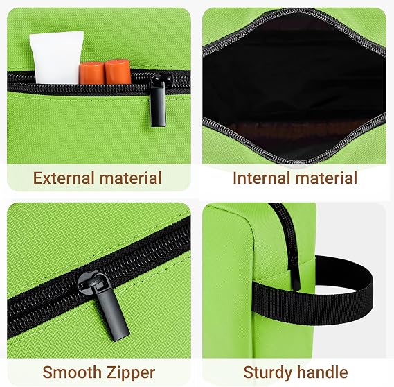 Toiletry Bag for Women and Men, Lightweight Makeup Bag Hanging Dopp Kit with Shaving Compartment Cosmetic Organizer Small Tool Bag Travel Essentials, Gifts for Men & Women, Neon Green