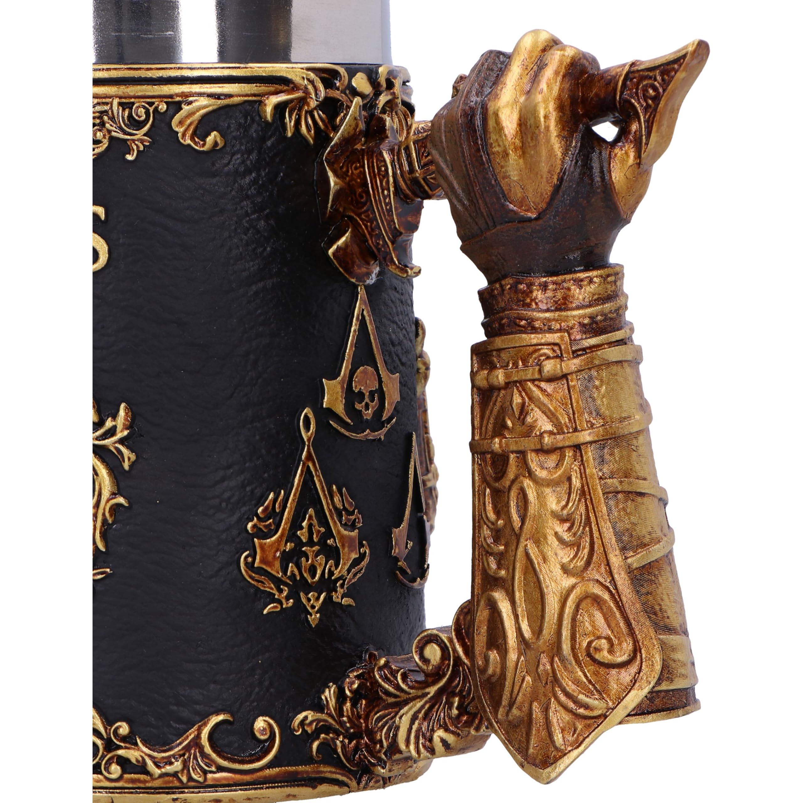 Nemesis Now Chope Assassin's Creed Through the Ages de 15,5 cm, en résine, noir/or, produit officiel Assassin's Creed, tasse à bière Assassin's Creed, moulée dans la meilleure résine, peinte à la main