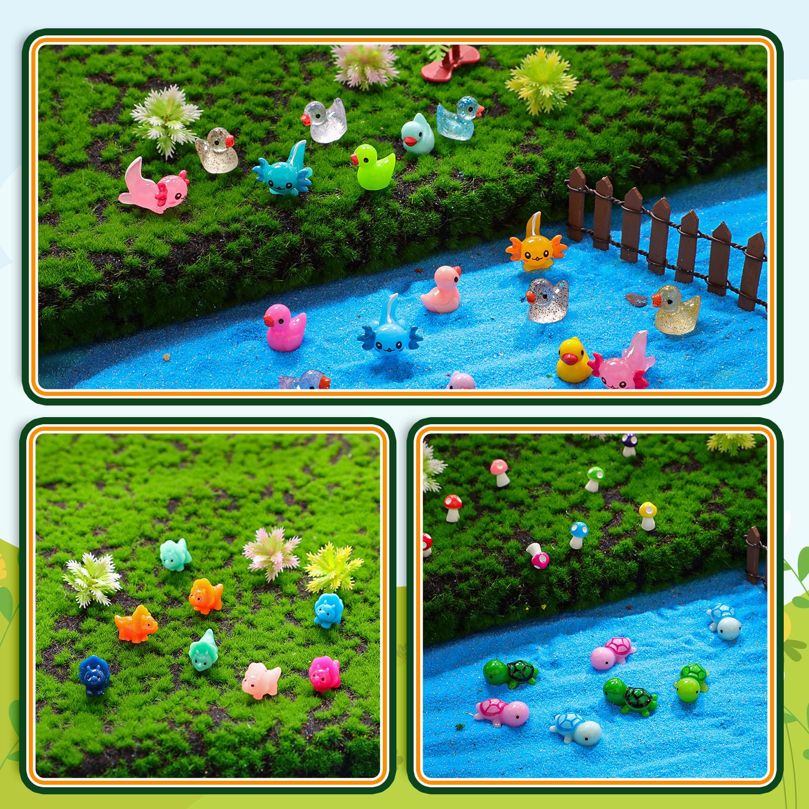 Barydat 200 Pcs Mini Resin Animals Figures Small Variety Animals to Hide Tiny Duck Axolotl Dinosaur Turtle Mushroom Figures for Christmas Easter Gifts Landscape Game Garden Decorations Garden Crafts - Image 3