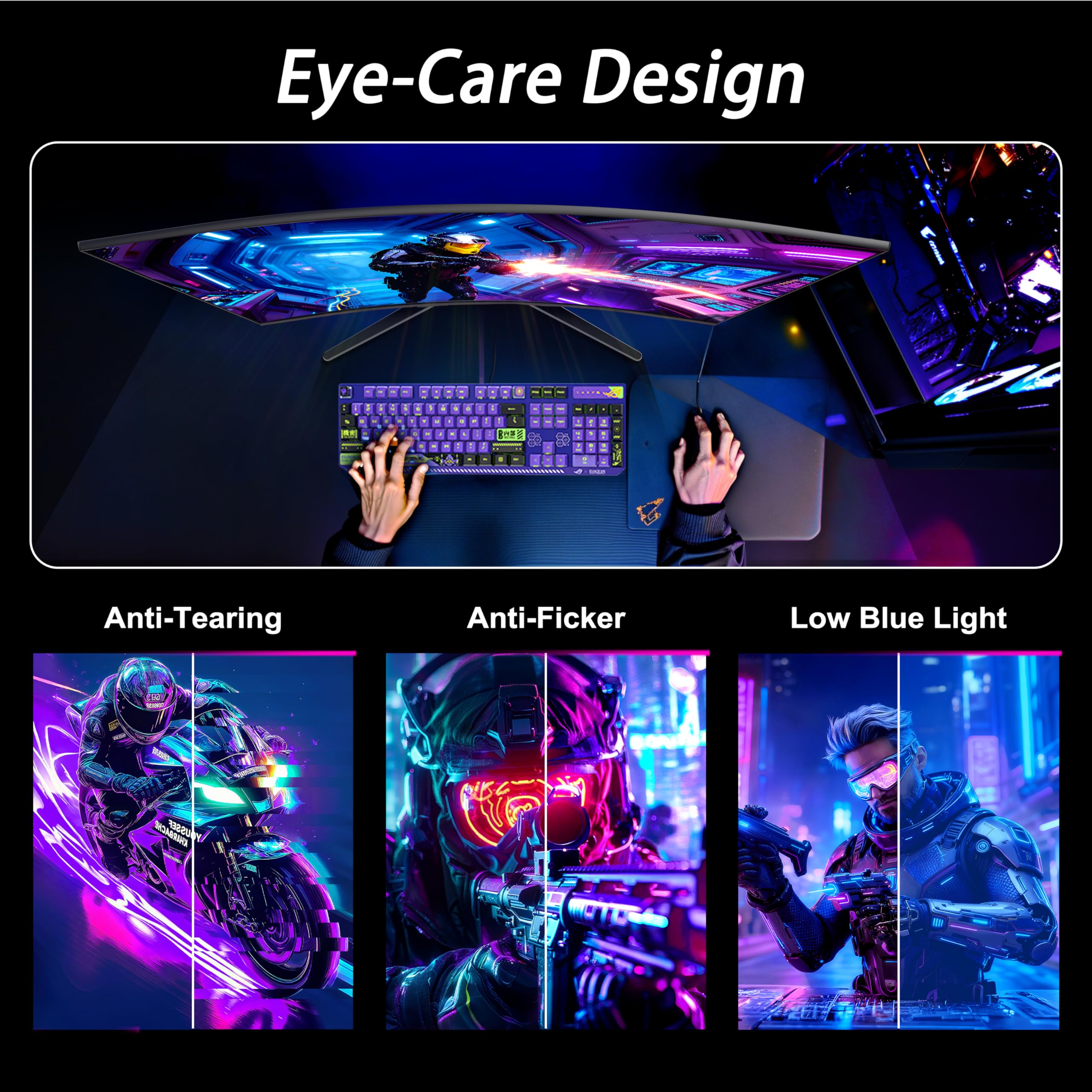 Amzfast 32 Inch Curved Gaming Monitor - 240Hz, Full HD 1920x1080P, 1ms MPRT, Adaptive-Sync, 3500:1 Contrast, DCI-P3 90%, sRGB 125%, HDR, VA 1500R, VESA 100x100MM, HDMI2.0&DP1.4 - AMZG32C1F — view 7