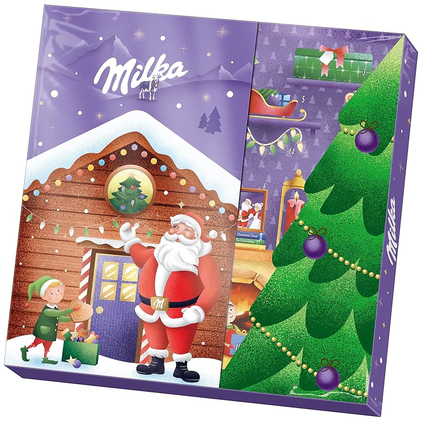 Milka, Calendario dell'Avvento di Natale 3D con Deliziosi Cioccolatini al Latte Milka, 100% Latte Alpino, 163 gr