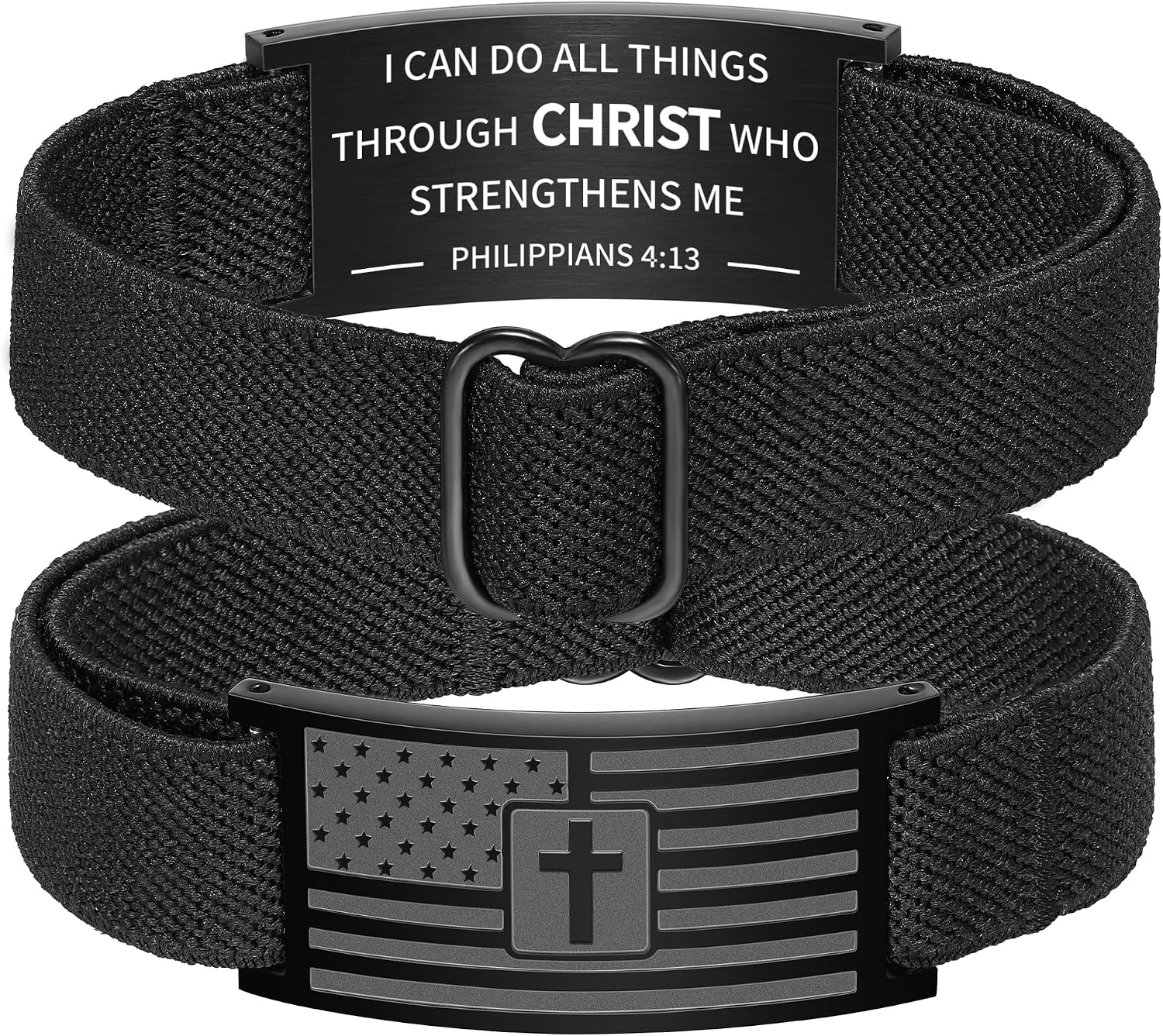 Zocomi American Flag Cross Bible Verse Bracelet for Men Boys, Black Elastic Stretch Strap Adjustable Bracelets Christian Jewelry Gifts