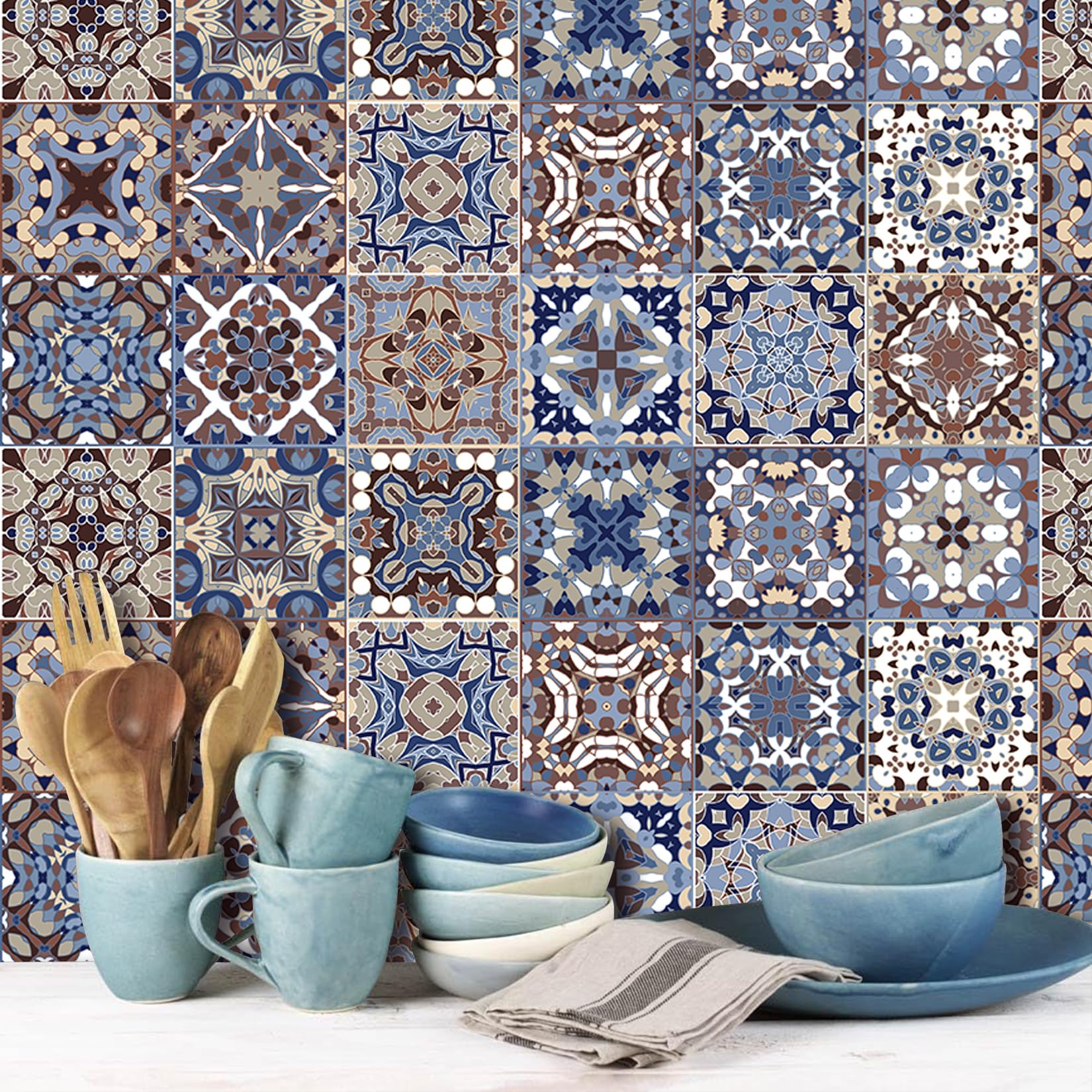 ANHUIB 18 Stück Fliesenaufkleber,Klebefliesen Bunt Sticker,Selbstklebend Fliesensticker,Fliesen Küche Wandandaufkleber,Fliesenfolie Wasserfest Sticker,Marokkanischer Fliesen Aufkleber Küche Bad Deko