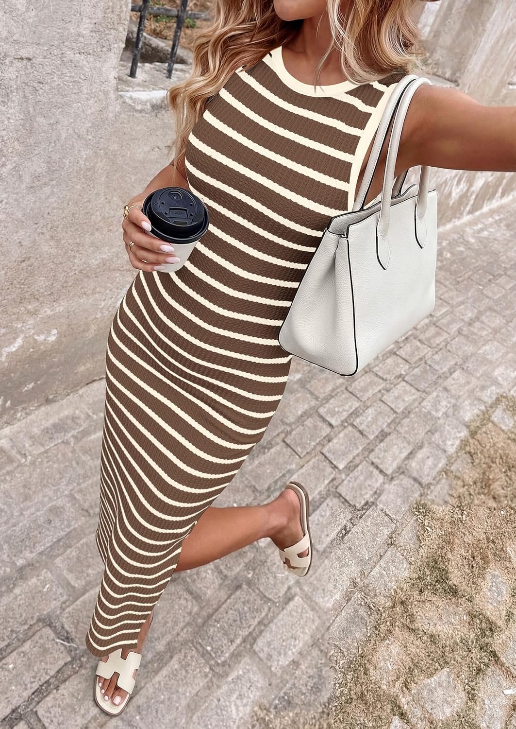 PRETTYGARDEN Sundresses for Women 2026 Summer Striped Knit Side Slit Spring Fashion Bodycon Maxi Dress Beach Vacation Clothes - Image 5