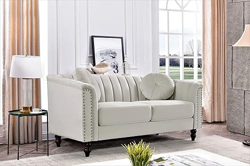 Miniatura 10 de Container Furniture Direct Juego de 2 piezas de sofá de terciopelo copetudo con cojines extraíbles y patas de madera torneadas, elegantes muebles de