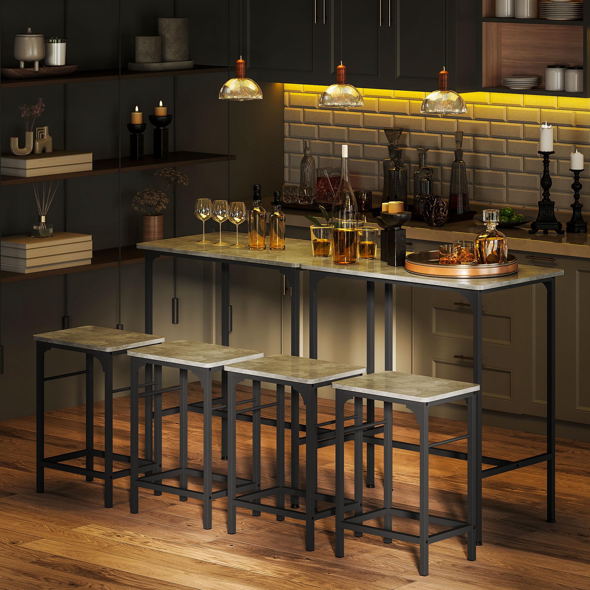 HOMCOM Bartisch Set Bartisch mit Barhocker-Set Esstisch mit 2 Stühlen mit Rutschfestem Fußpolster Küchentisch für Esszimmer, Küche, Grau
