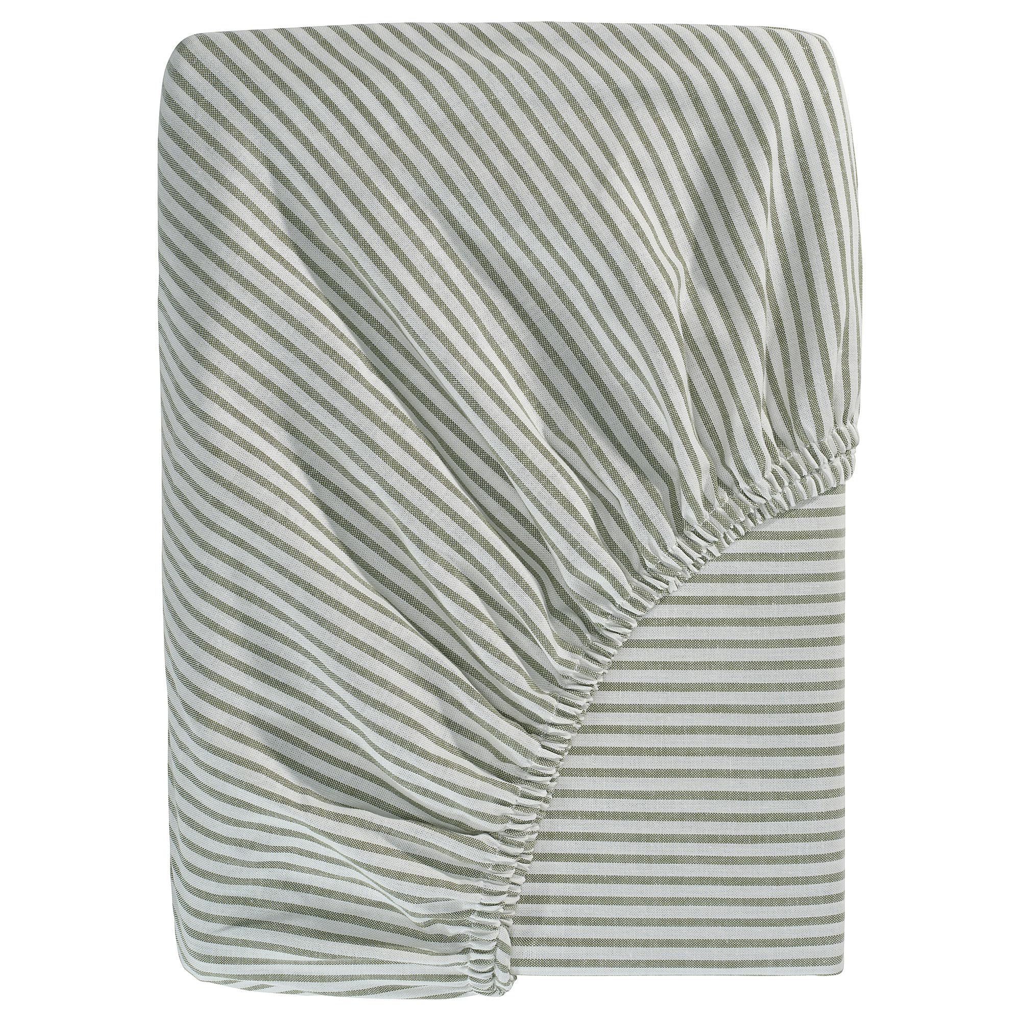 Drap housse 180x200 cm SOLFIBBLA aux finitions soignées et motif rayé vert et blanc