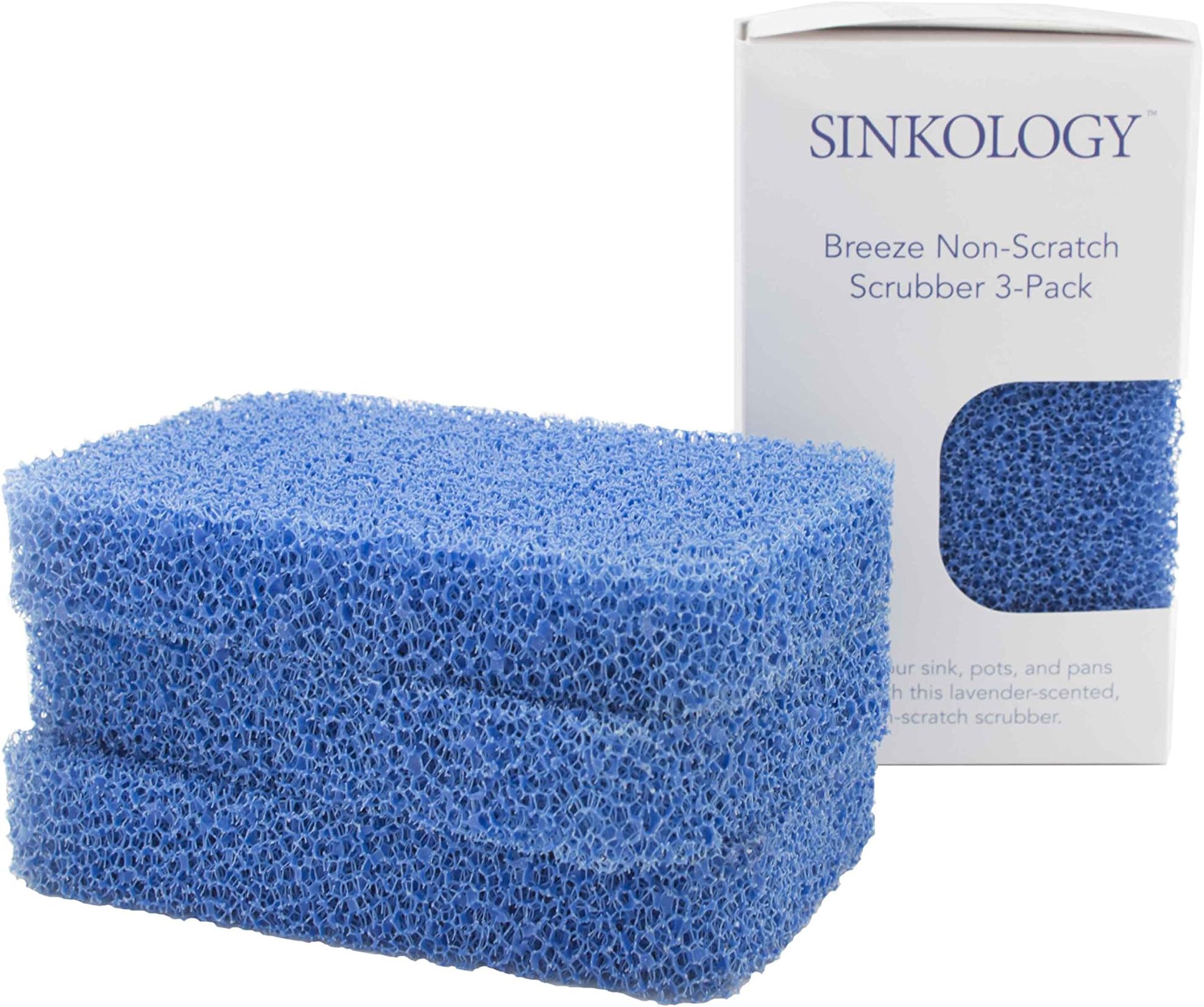 Sinkology SSCRUB-101-3 Breeze Non-Scratch and Odor Resistant Silicone Scrubber Package of 3 Sponges, Blue, 3 Piece
