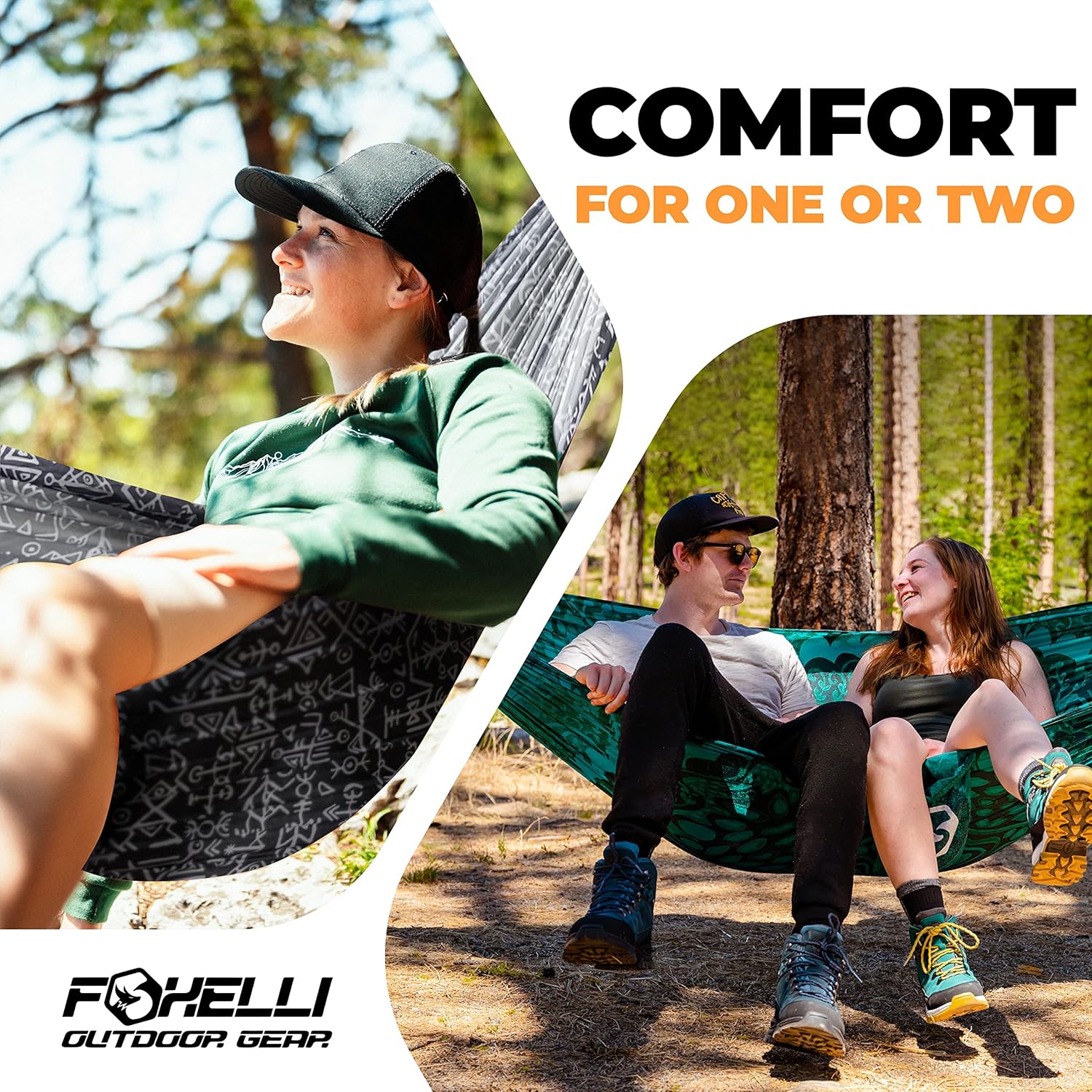Foxelli Camping Hammock Bundle of 2 – Lightweight Parachute Nylon Portable Hammocks with Tree Ropes and Carabiners