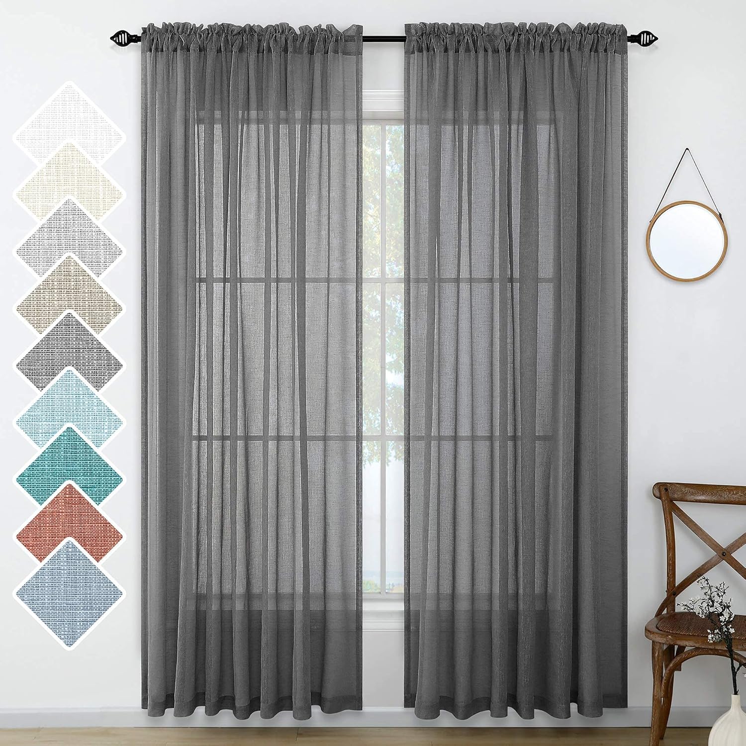 Amazon.com: Dark Grey Living Room Curtains Sheer 96 Inches Long 2 ...
