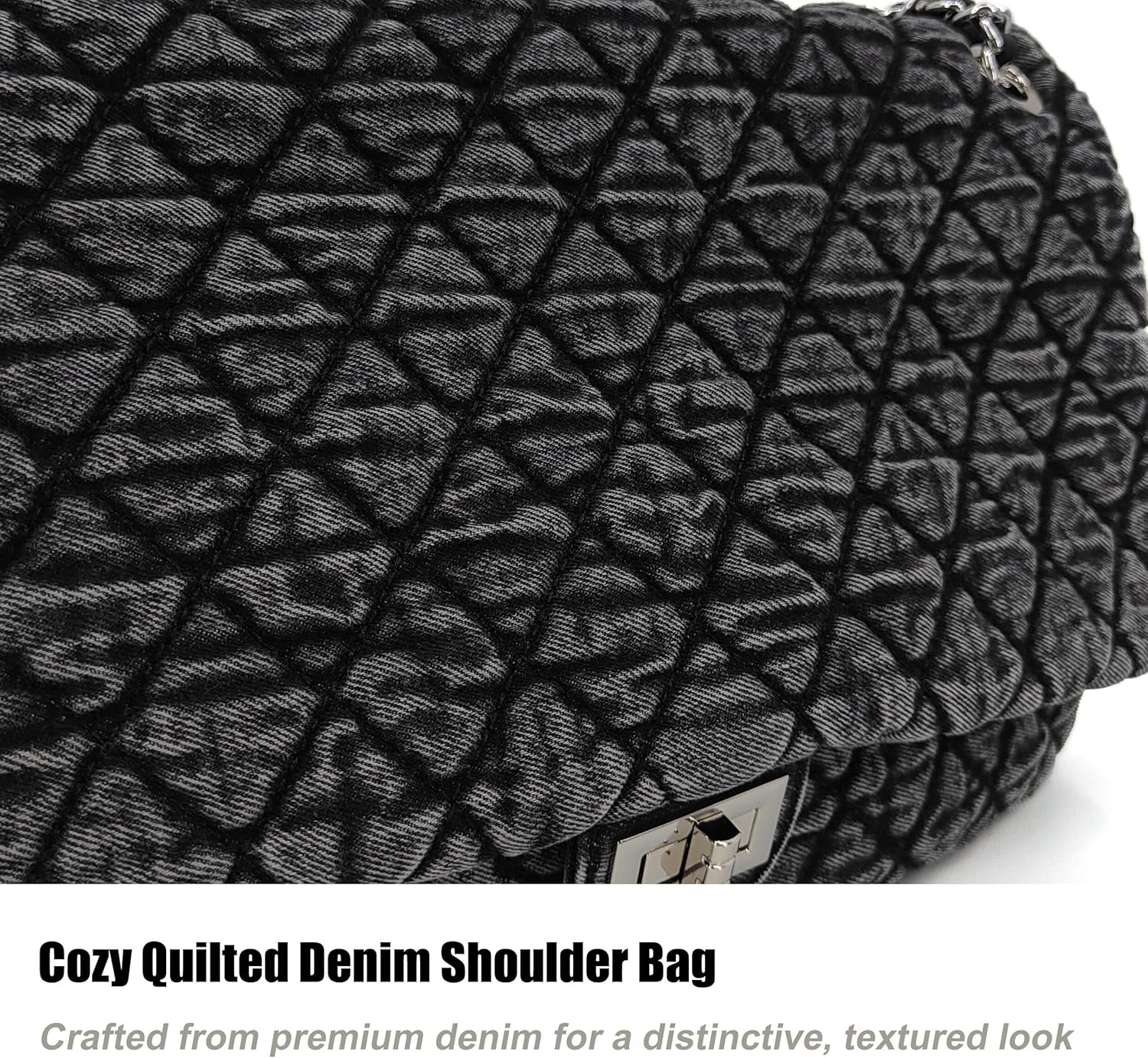 Quilted Denim Purse, Shoulder Bag for Women, Crossbody Flap Tote Bag,Silver Chain Hobo Bag, Vintage Washed Jean Purse - Image 5