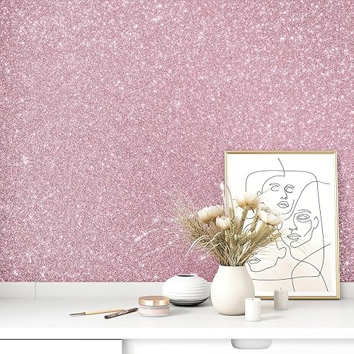 Miniatura 5 de WESTICK Papel tapiz con purpurina brillante para paredes de dormitorio, 394 x 15.8 pulgadas, papel de contacto con purpurina extraíble, papel tapiz