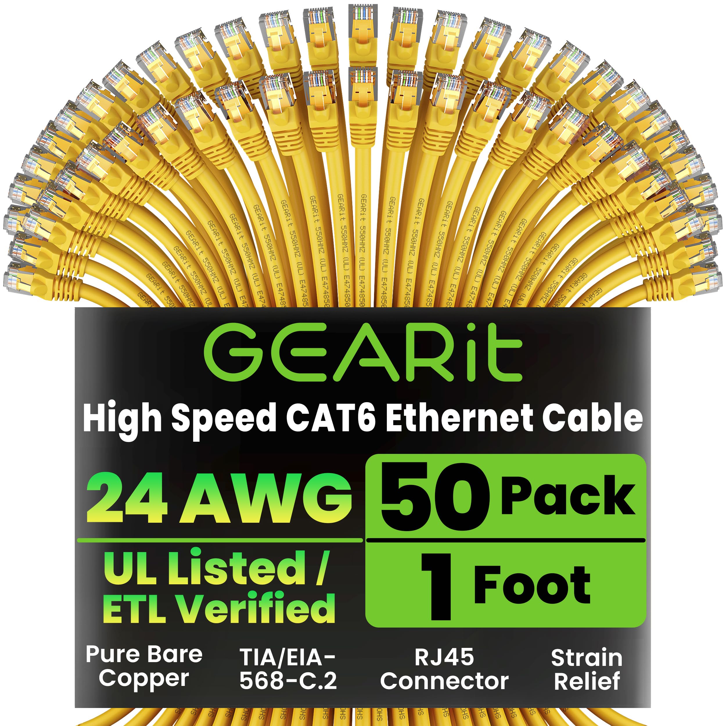 GEARit Cat6 Patch Cables Cat 6 Ethernet Cable 1 ft 50-Pack Blue — Amazon image 18