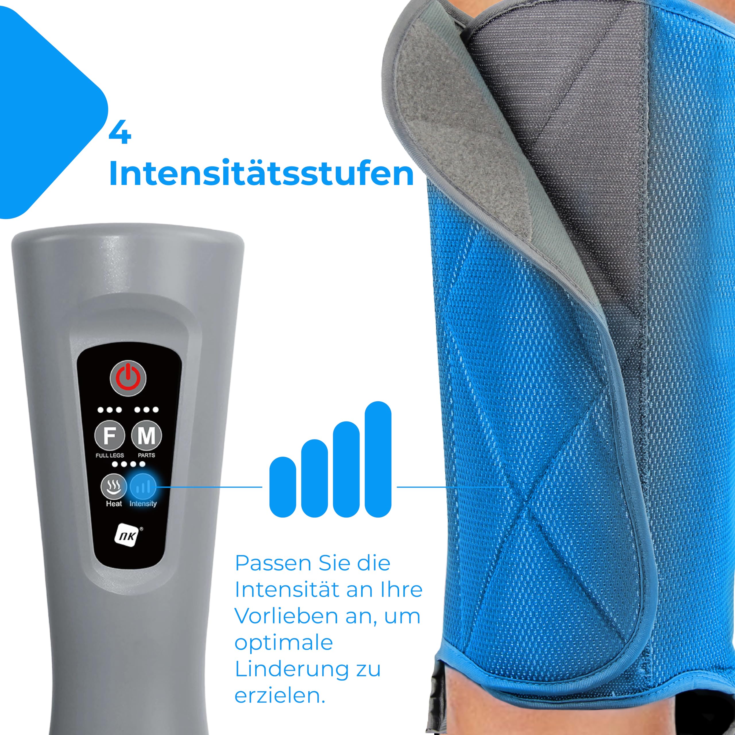 NK Beinmassagegerät mit Luftkompression und Wärmefunktion, 6 Massageprogramme, 4 Intensitätsstufen, 15-Minuten-Timer, Steuergerät mit Tasten, zur Muskelentspannung und für müde Beine