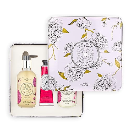 La Chatelaine Set de regalo para el cuidado de las manos Lavado de manos y loción de manos de 8 onzas en botellas de vidrio esmerilado, crema de