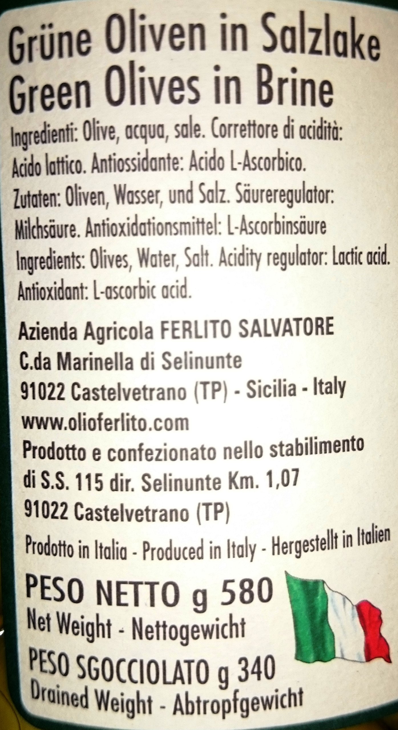 3 Gläser Olive Verdi in Salamoia / Grüne Oliven in Salzlake 580g je Glas