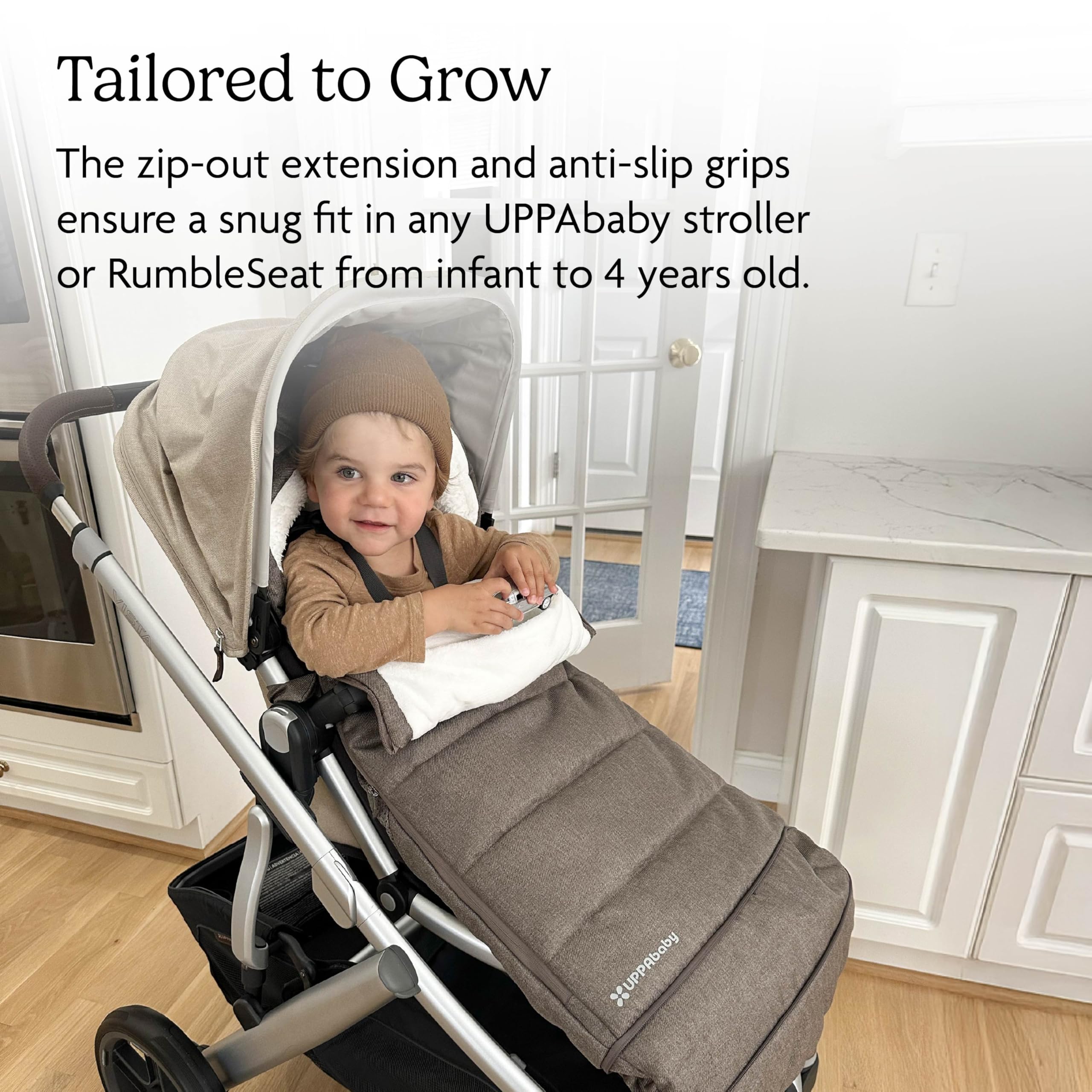 UPPAbaby CozyGanoosh 2-in-1 Seasonal Footmuff - Easily Attaches to UPPAbaby Strollers and RumbleSeat – Versatile, Ultra-Plush Zip-Out Liner for Cold Weather - Declan (Oat Mélange) - 5