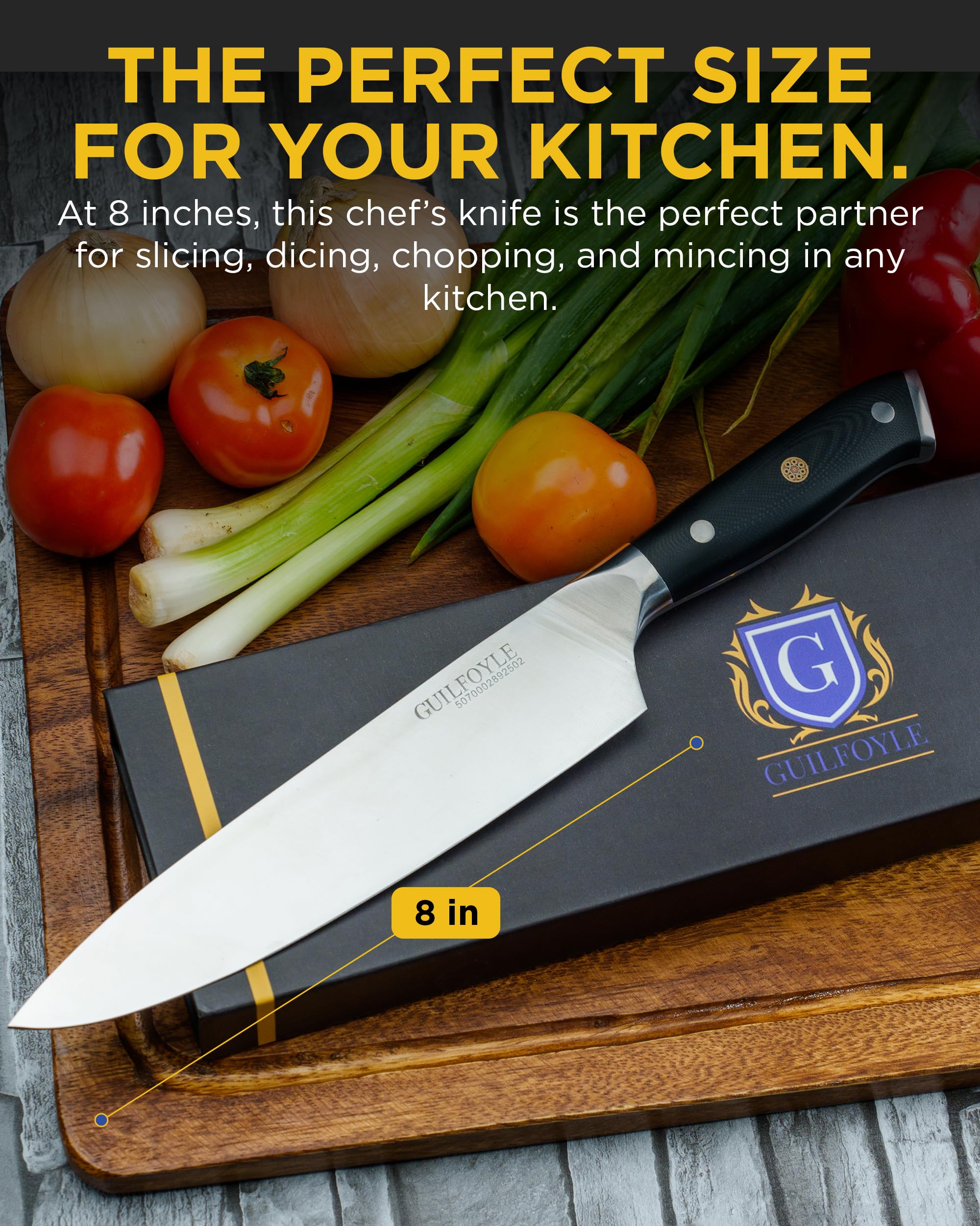 Guilfoyle 8 Inch Chef’s Knife – Dangerously Sharp – Gift Cautiously! — Amazon image 5
