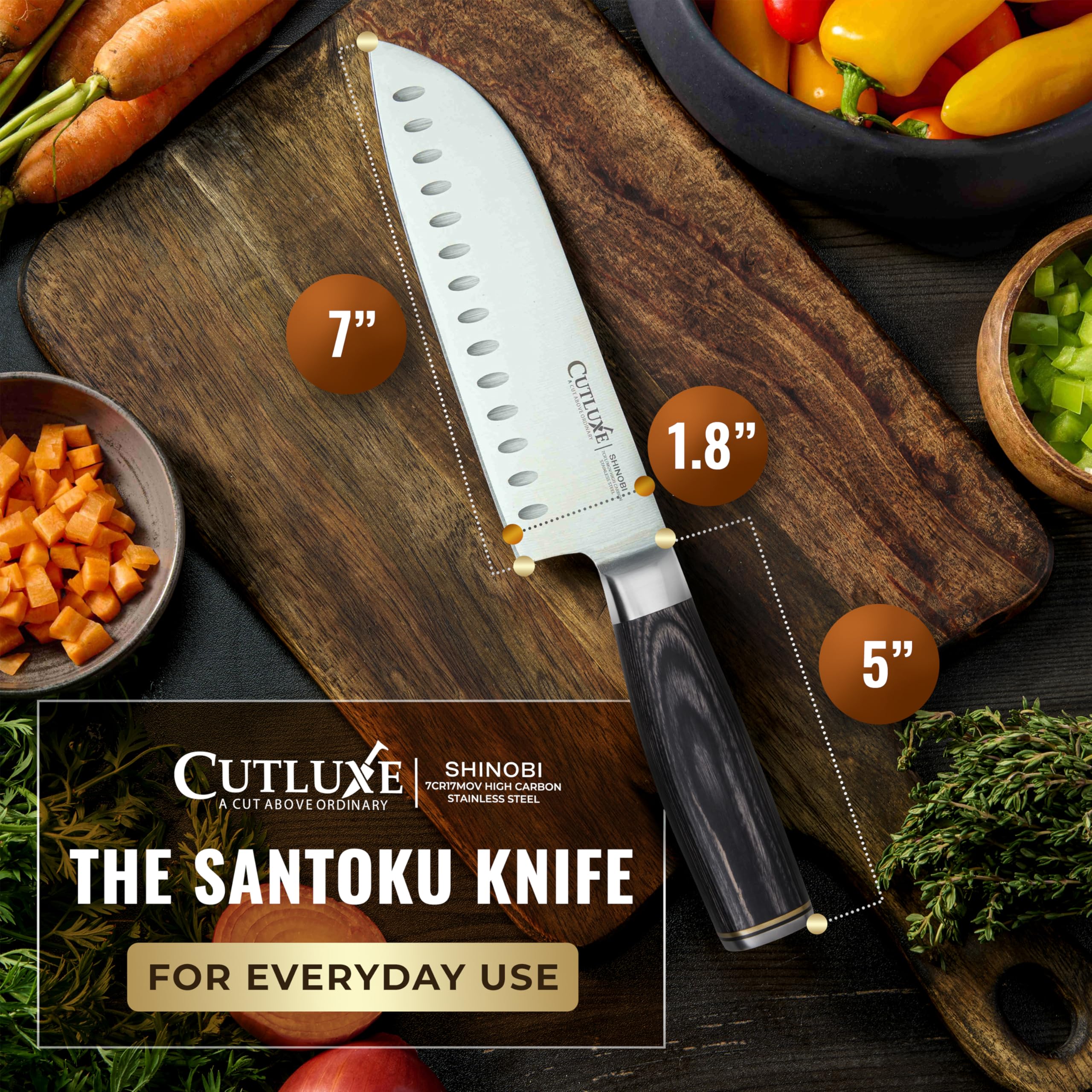 Cutluxe Santoku Knife - 7" Sharp & Durable -6 Cutluxe Santoku Knife - 7" Sharp & Durable -6
